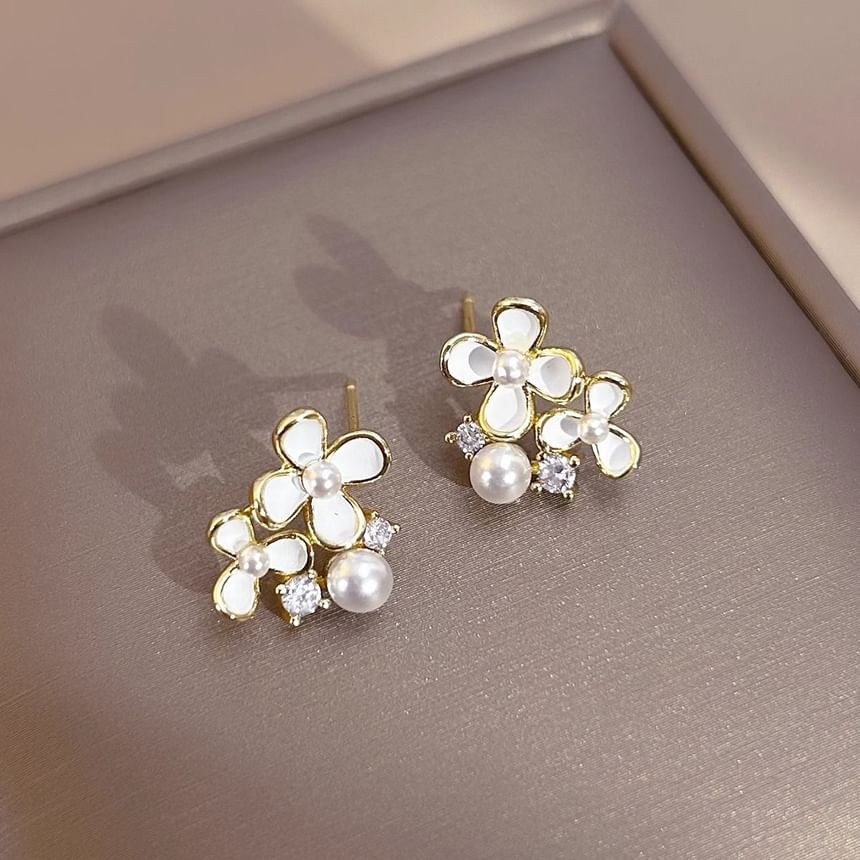Earring Faux Floral / Ear Cuff Alloy Pearl Stud