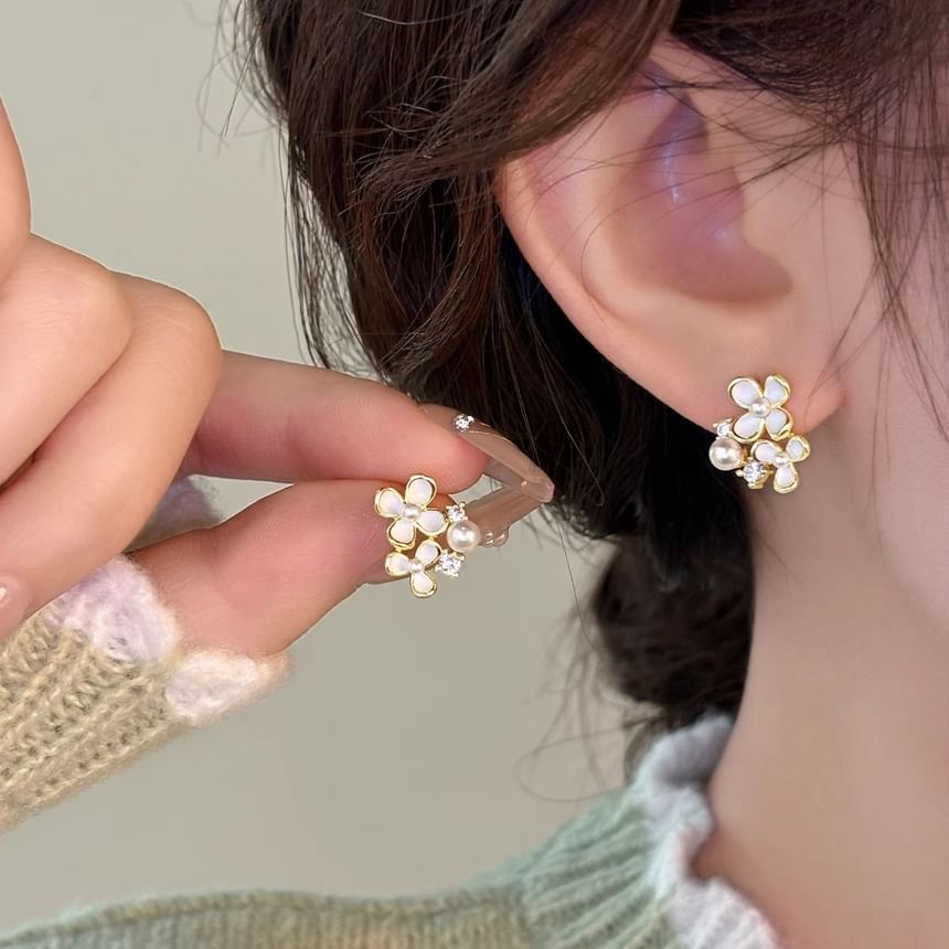 Earring Faux Floral / Ear Cuff Alloy Pearl Stud