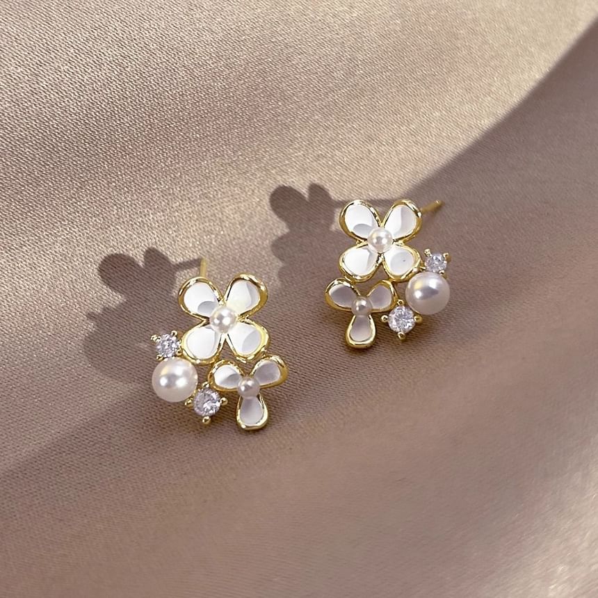 Earring Faux Floral / Ear Cuff Alloy Pearl Stud