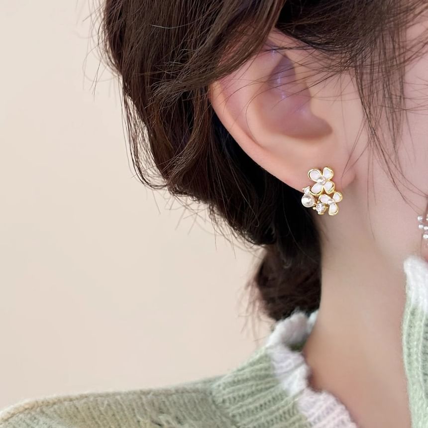 Earring Faux Floral / Ear Cuff Alloy Pearl Stud