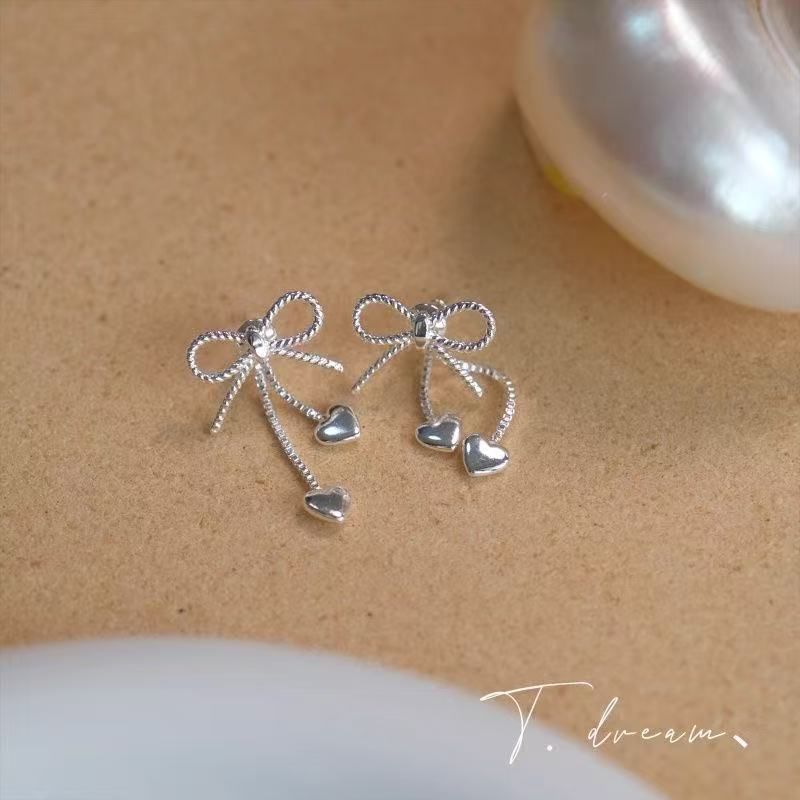 Alloy Earring Heart Dangle Bow