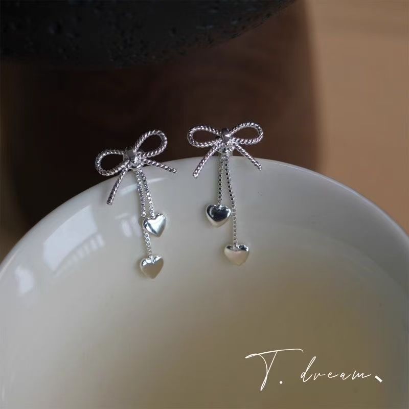 Alloy Earring Heart Dangle Bow