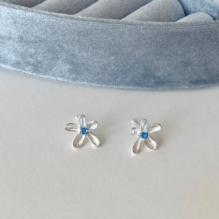 Earring Alloy Floral Stud Rhinestone