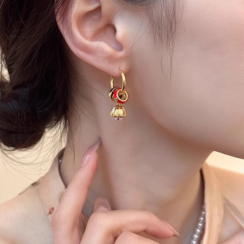 Earring Lotus Drop Alloy