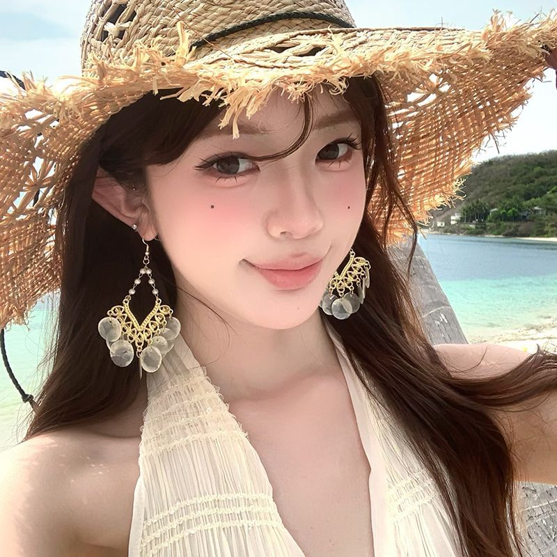 Alloy Chandelier Disc Earring Shell