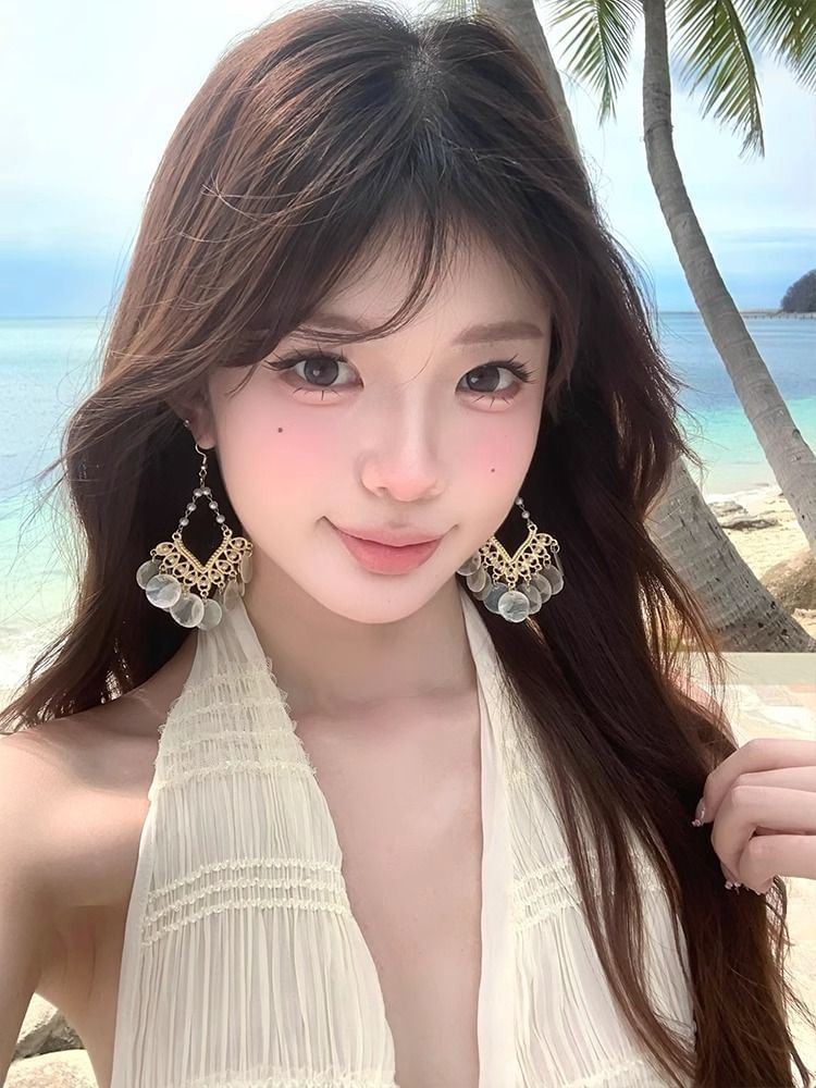 Alloy Chandelier Disc Earring Shell
