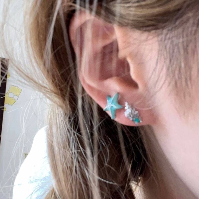 Stud Asymmetrical Earring Starfish Alloy