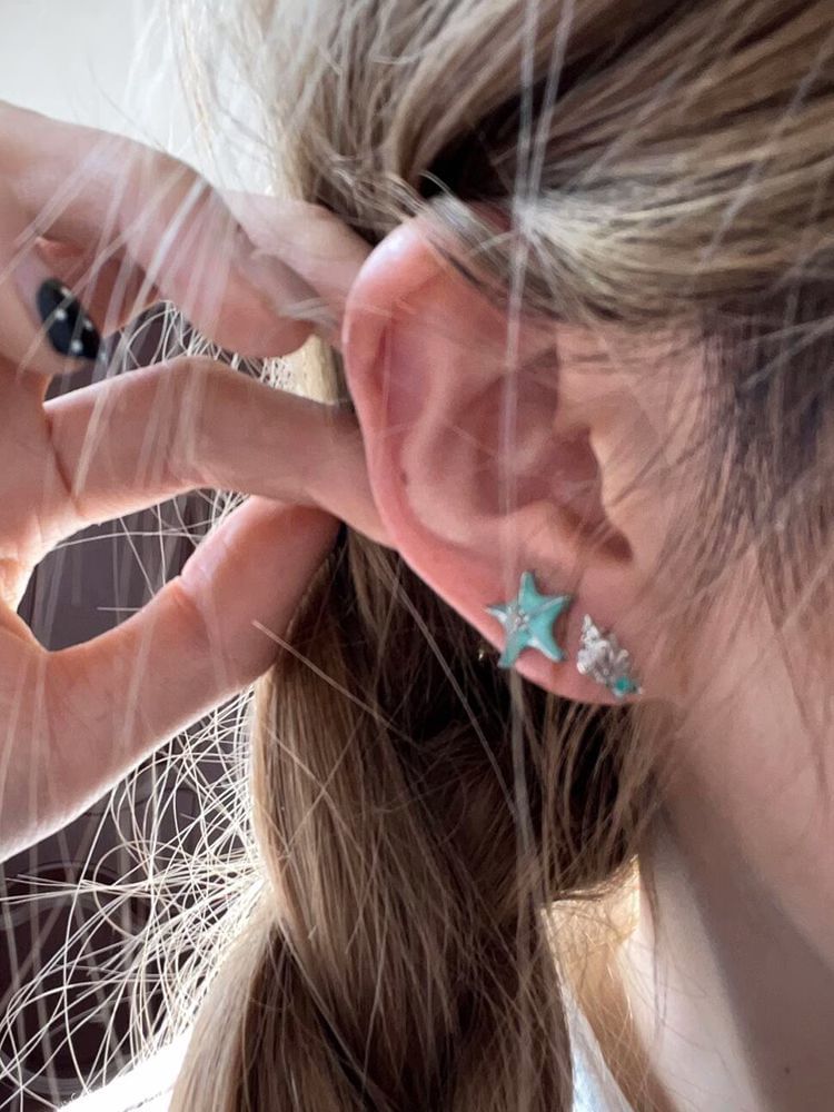 Stud Asymmetrical Earring Starfish Alloy