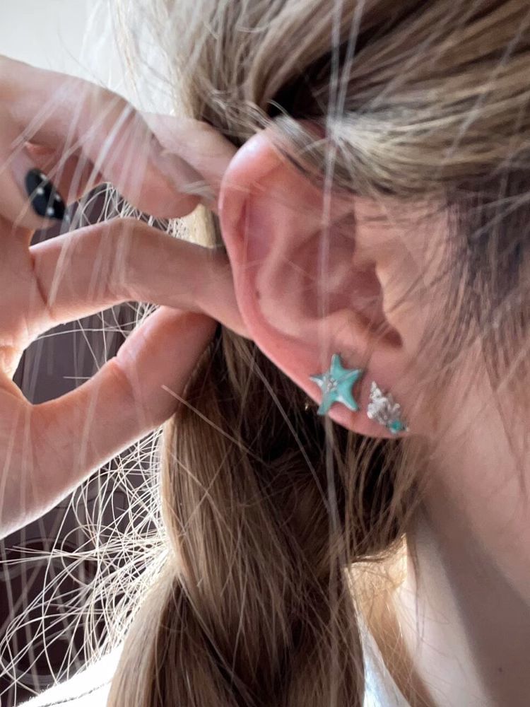 Stud Asymmetrical Earring Starfish Alloy