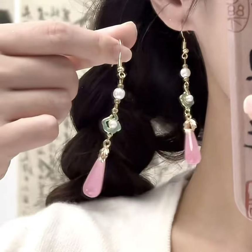Gemstone Alloy Pearl Dangle Earring Faux