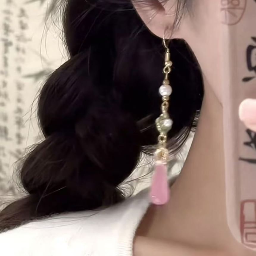 Gemstone Alloy Pearl Dangle Earring Faux