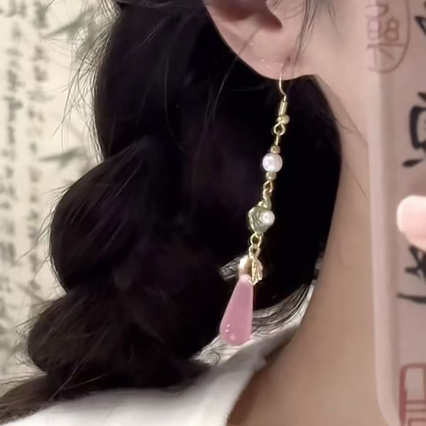 Gemstone Alloy Pearl Dangle Earring Faux