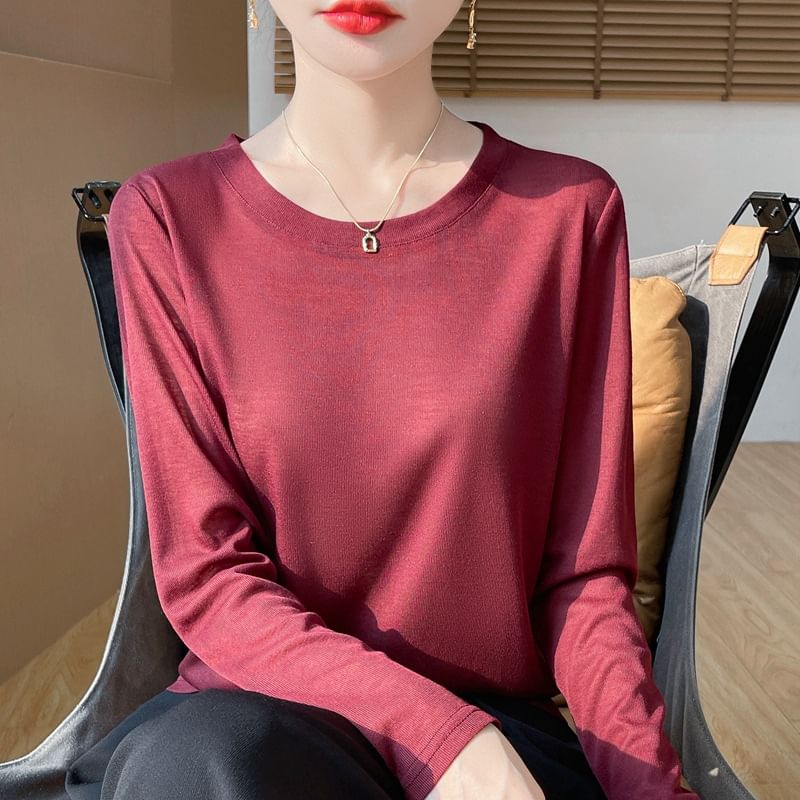 Long-Sleeve Crewneck Plain Tee