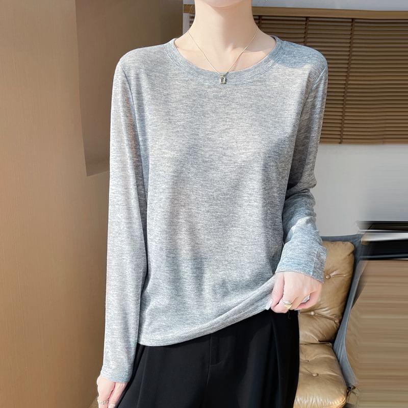 Long-Sleeve Crewneck Plain Tee
