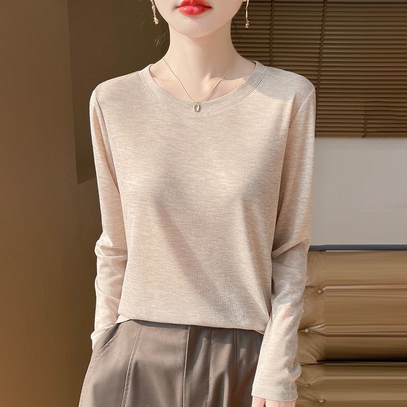 Long-Sleeve Crewneck Plain Tee