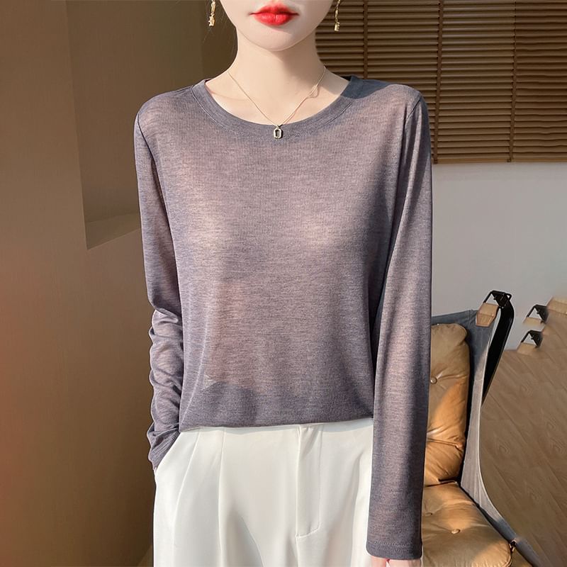 Long-Sleeve Crewneck Plain Tee