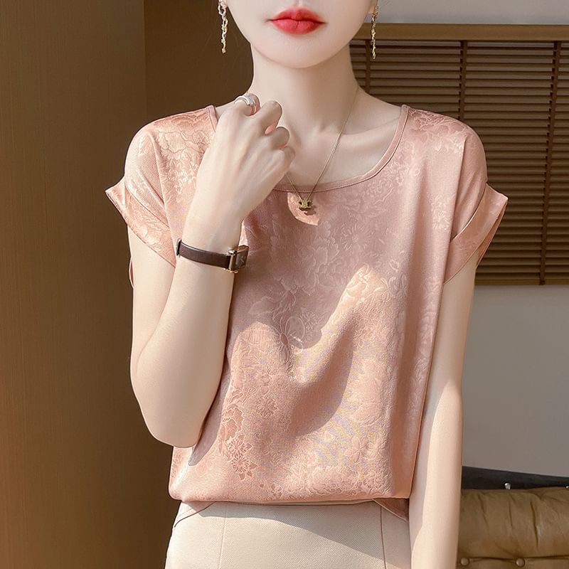 Short-Sleeve Crewneck Floral Print T-Shirt