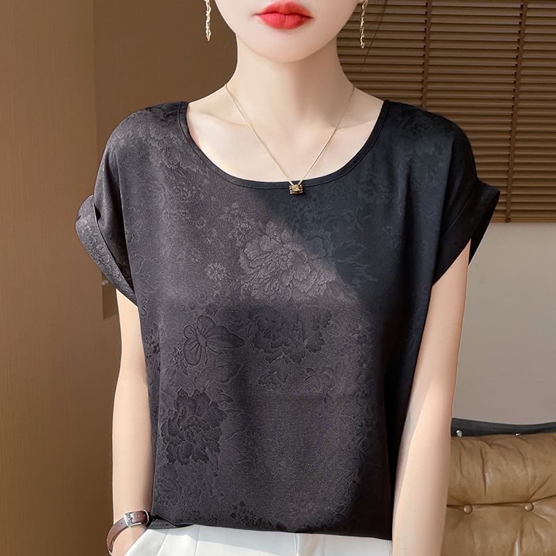 Short-Sleeve Crewneck Floral Print T-Shirt
