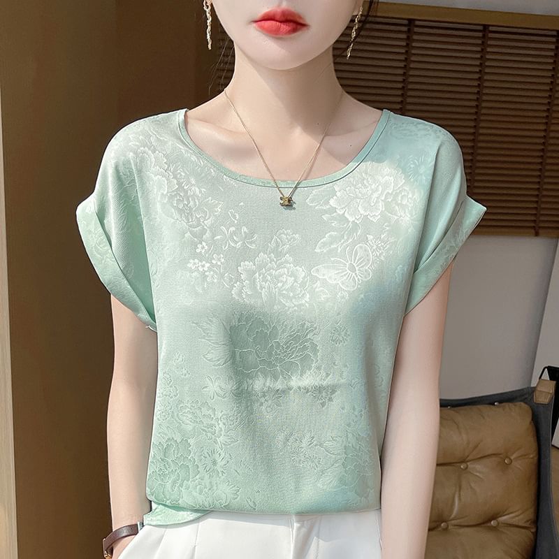 Short-Sleeve Crewneck Floral Print T-Shirt