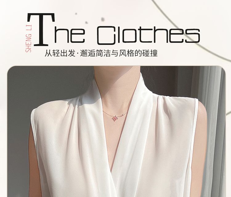 Sleeveless V-Neck Sheer Plain Top