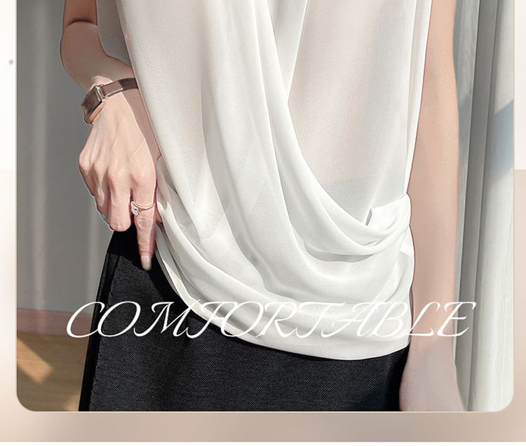 Sleeveless V-Neck Sheer Plain Top