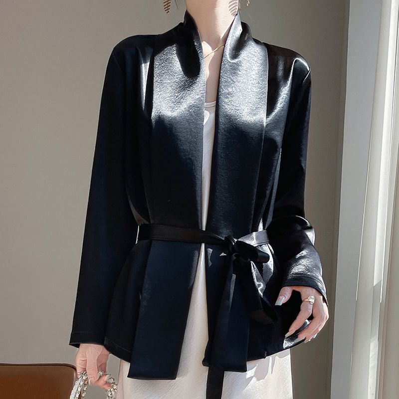Sashed Open Front Plain Jacket