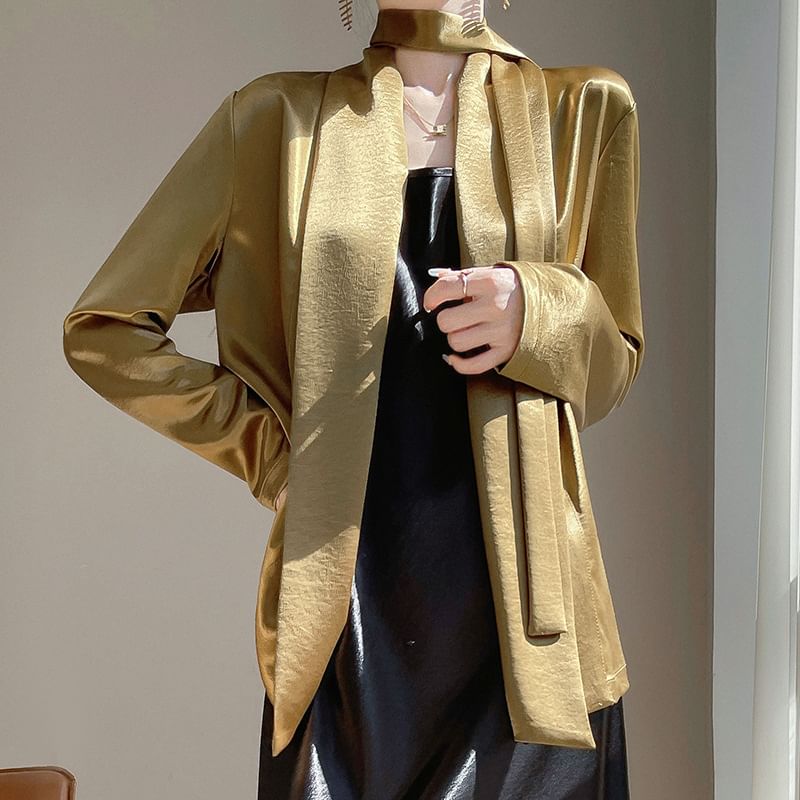 Sashed Open Front Plain Jacket