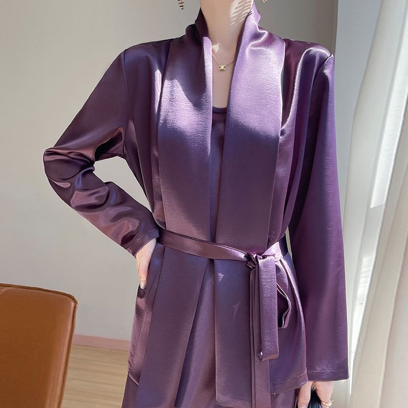 Sashed Open Front Plain Jacket
