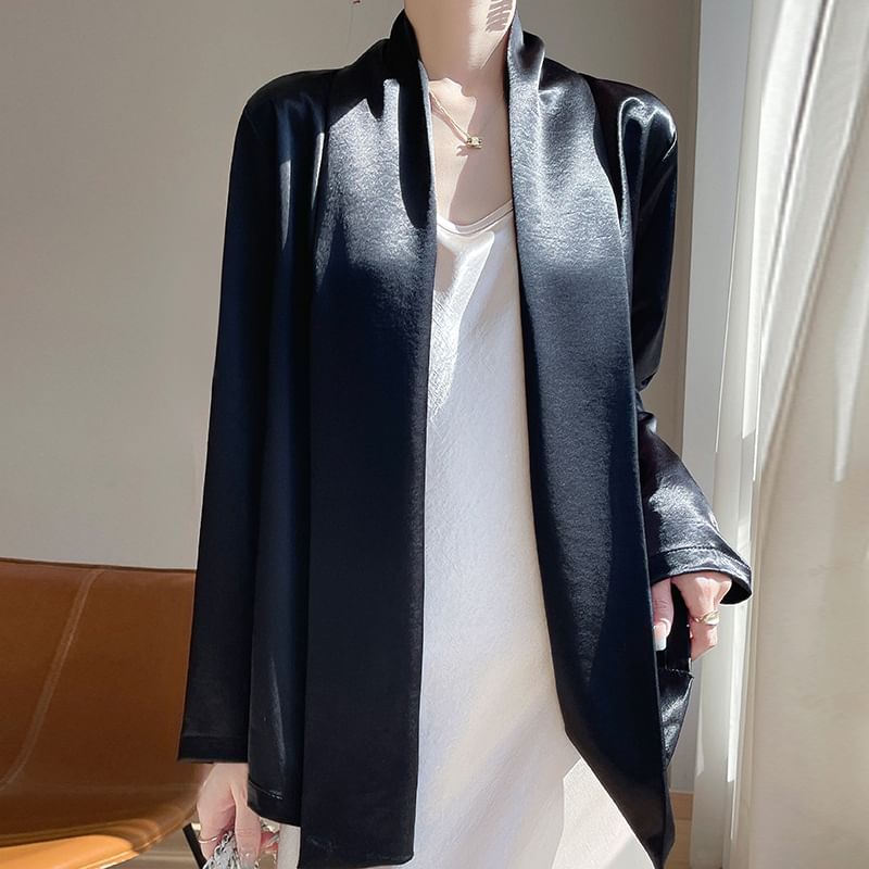 Sashed Open Front Plain Jacket
