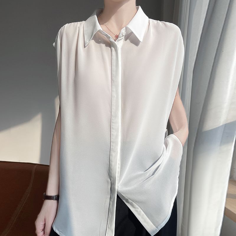 Short-Sleeve Tie Waist Plain Shirt
