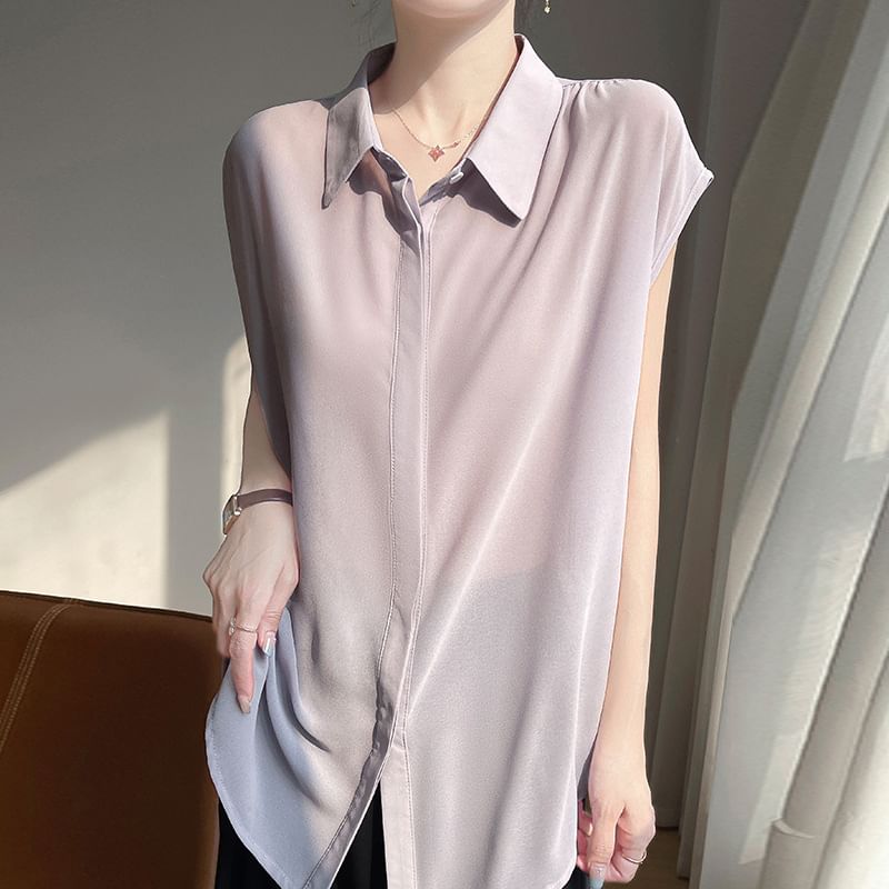 Short-Sleeve Tie Waist Plain Shirt