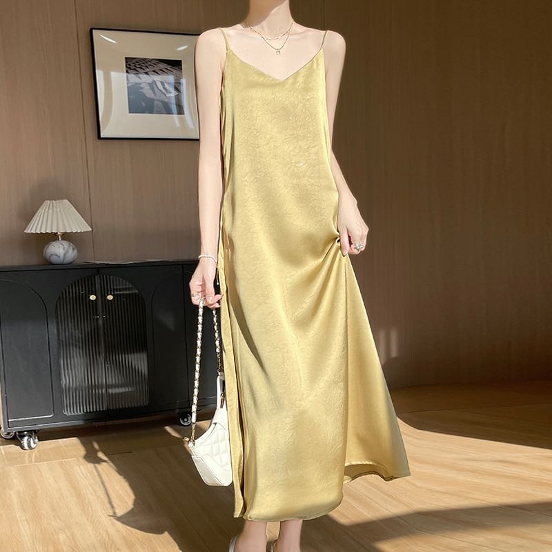 Spaghetti Strap V-Neck Midi A-Line Dress