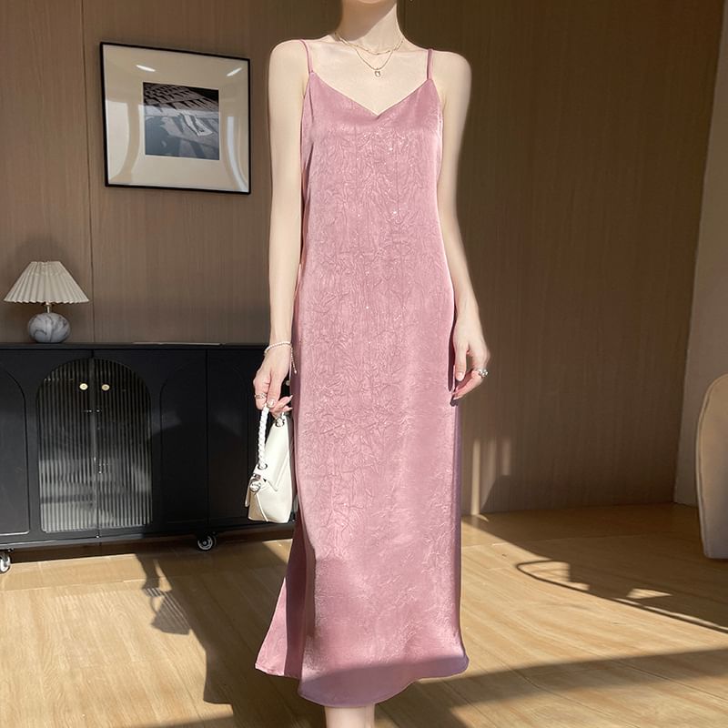 Spaghetti Strap V-Neck Midi A-Line Dress