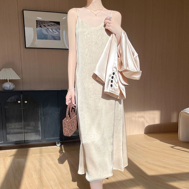 Spaghetti Strap V-Neck Midi A-Line Dress