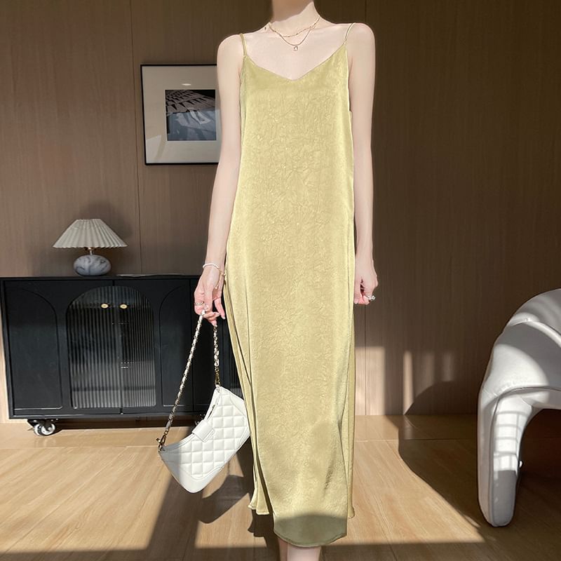 Spaghetti Strap V-Neck Midi A-Line Dress