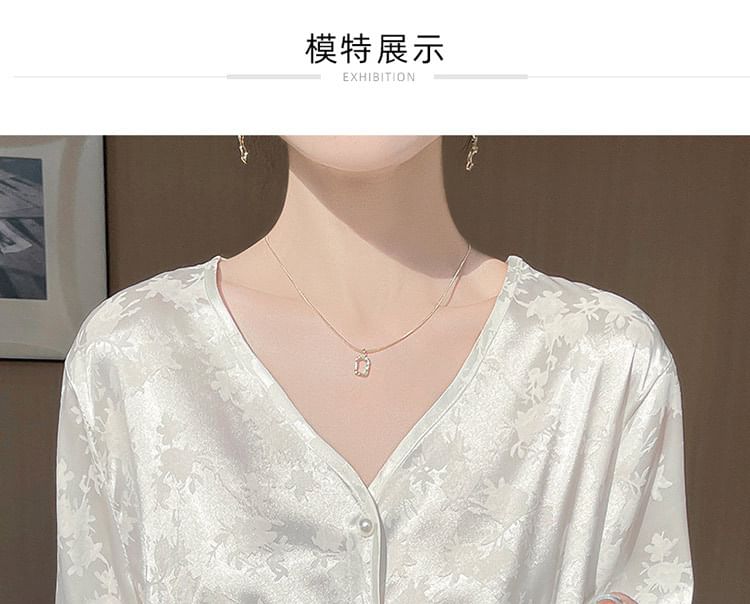 V-Neck Satin Button-Up Jacket