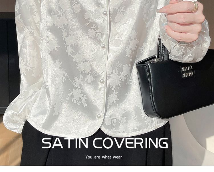 V-Neck Satin Button-Up Jacket