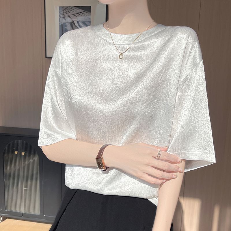 Short-Sleeve Crewneck Satin T-Shirt