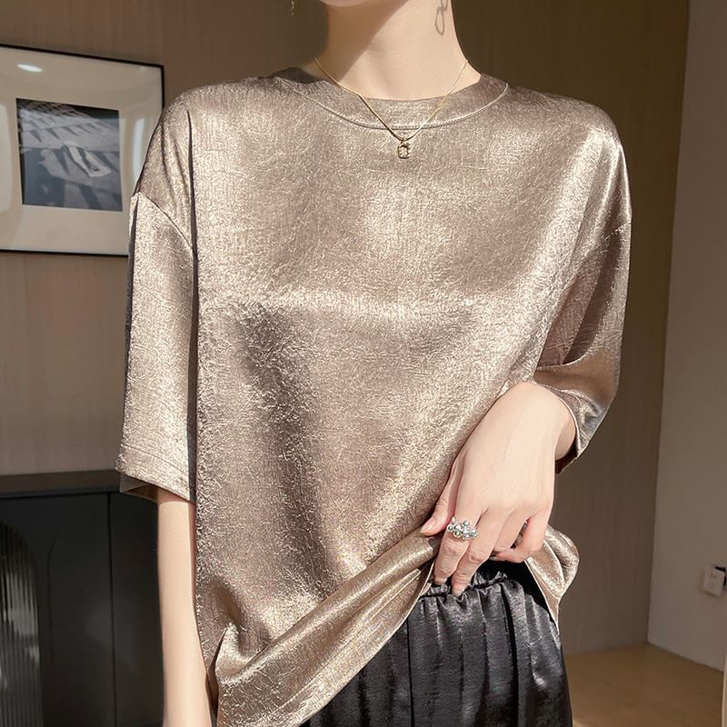 Short-Sleeve Crewneck Satin T-Shirt