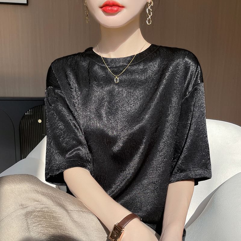 Short-Sleeve Crewneck Satin T-Shirt