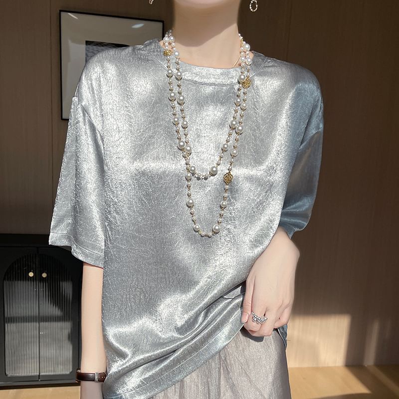 Short-Sleeve Crewneck Satin T-Shirt