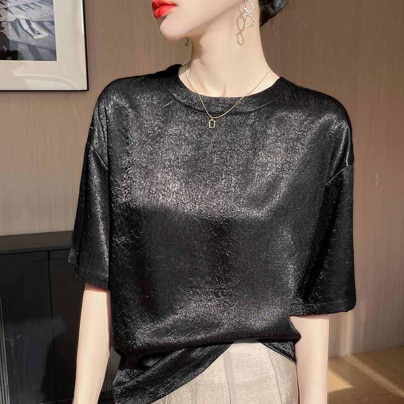 Short-Sleeve Crewneck Satin T-Shirt