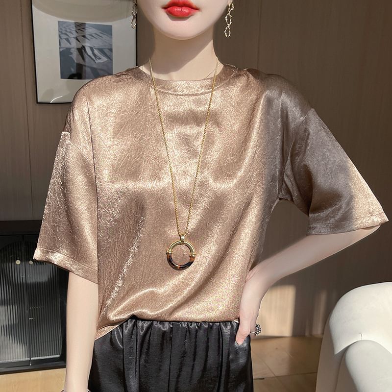 Short-Sleeve Crewneck Satin T-Shirt