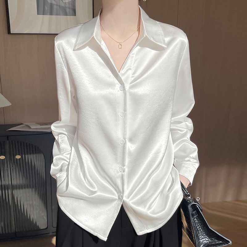 Long-Sleeve Satin Plain Shirt
