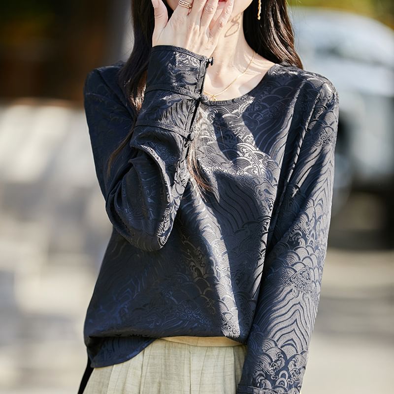 Long-Sleeve Crewneck Satin T-Shirt