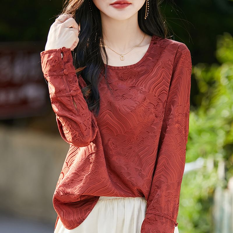 Long-Sleeve Crewneck Satin T-Shirt