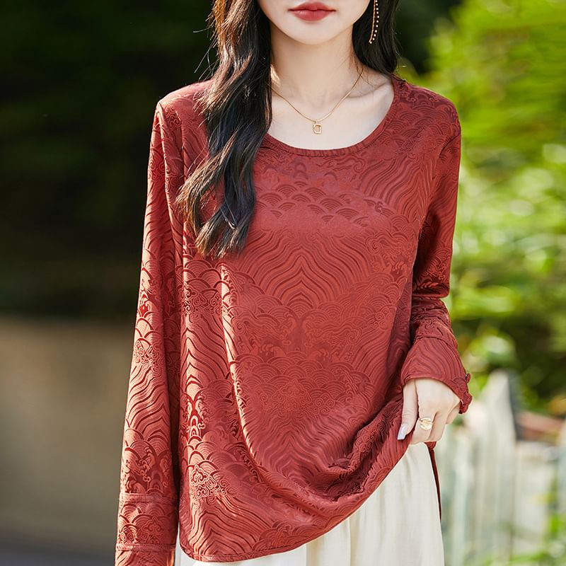 Long-Sleeve Crewneck Satin T-Shirt