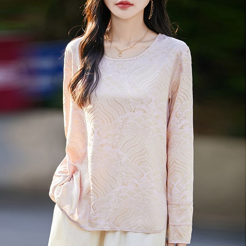 Long-Sleeve Crewneck Satin T-Shirt