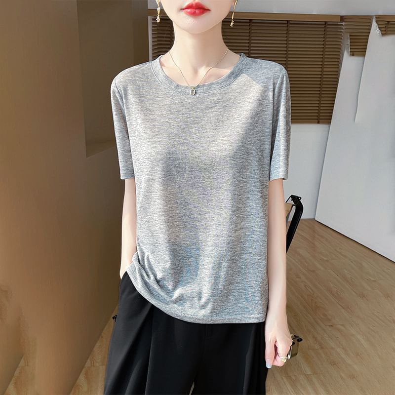Short-Sleeve Crewneck Plain T-Shirt