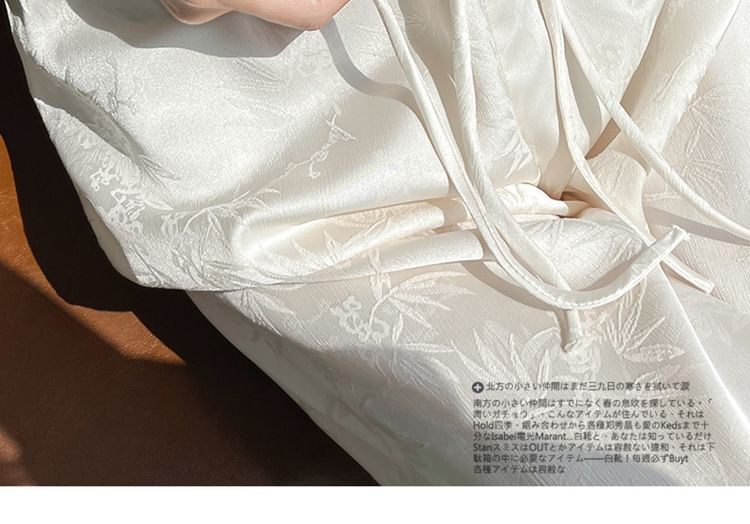 High Waist Jacquard Frog Buttoned Satin Loose Fit Pants